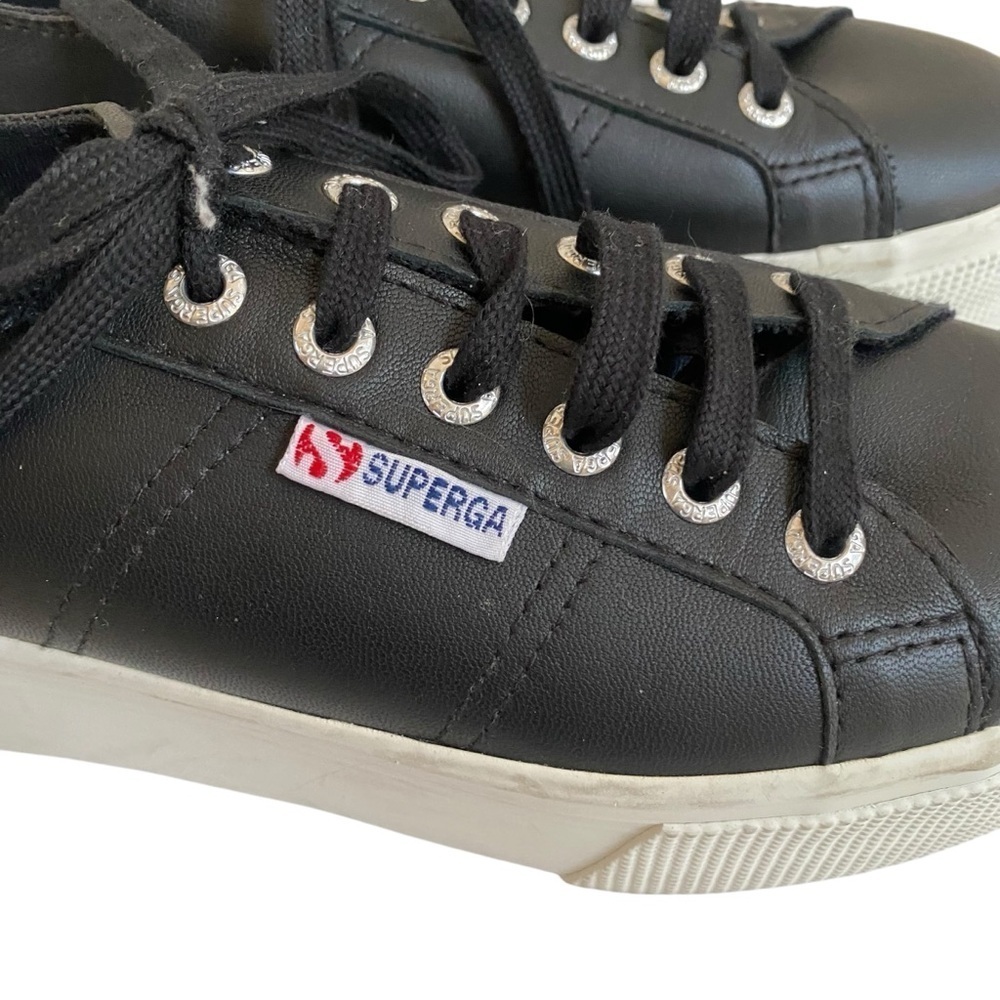 Superga EUC 2790 Nappa Black Leather Platform Sneakers EU 37.5 SZ 6.5 - Picture 5 of 16